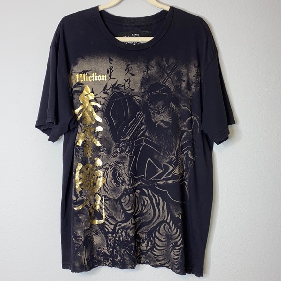 Affliction Horiyoshi III Heros & Demons Tattoo Shirt L Traditional Japan…